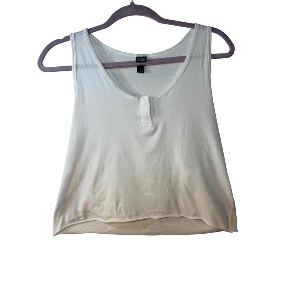 Wild Fable White Henley Crop Tank Top Racerback Snap Button Raw Hem‎ Large